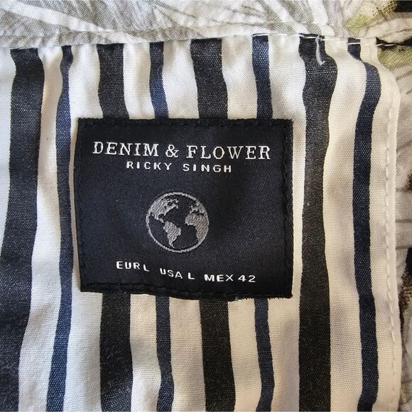 Denim + Flower Tropical Print Button Down Shirt Sz L Beach Resortwear Festival - Picture 10 of 16